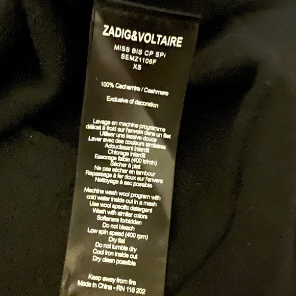 Zadig & Voltaire Cashmere Long Sleeve Sweater with Cherie Logo women’s - Picture 6 of 12